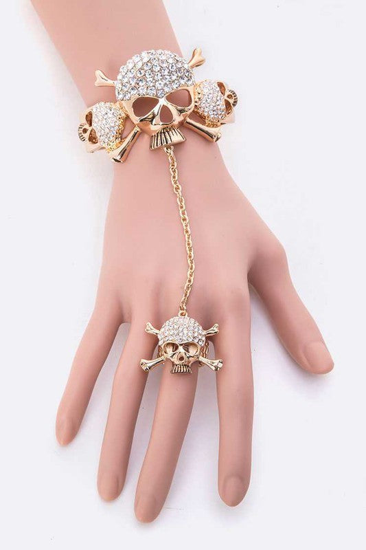 Women's Jewelry - BraceletsCrystal Skull Bangle Ring Set - VacationGrabs