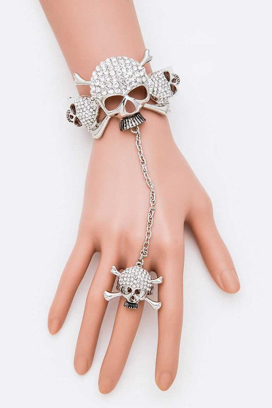 Women's Jewelry - BraceletsCrystal Skull Bangle Ring Set - VacationGrabs