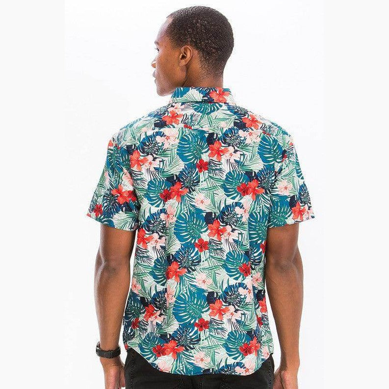 Mens Print Hawaiian Button Down Shirt WS7011 - VacationGrabs