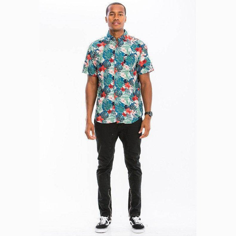 Mens Print Hawaiian Button Down Shirt WS7011 - VacationGrabs