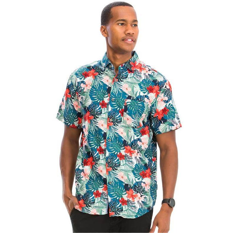 Mens Print Hawaiian Button Down Shirt WS7011 - VacationGrabs