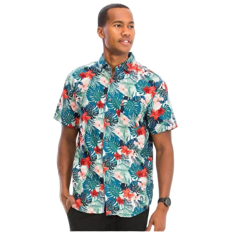 Mens Print Hawaiian Button Down Shirt WS7011 - VacationGrabs