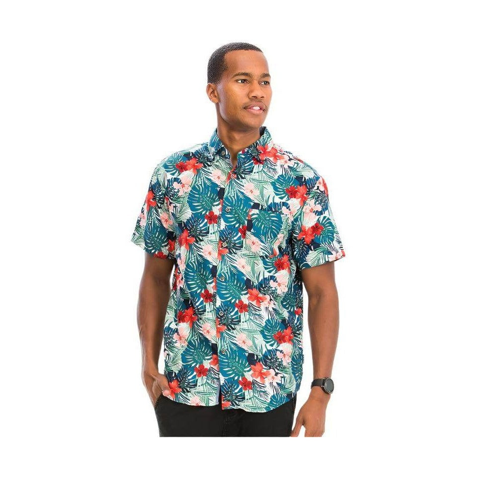 Mens Print Hawaiian Button Down Shirt WS7011 - VacationGrabs