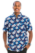Blue Multi Print Hawaiian Button Down Shirt - VacationGrabs