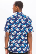 Blue Multi Print Hawaiian Button Down Shirt - VacationGrabs
