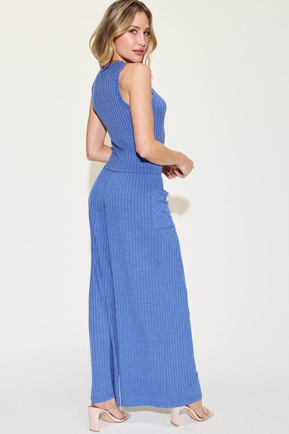 Basic Bae Full Size Ribbed Tank and Wide Leg Pants Set - VacationGrabs