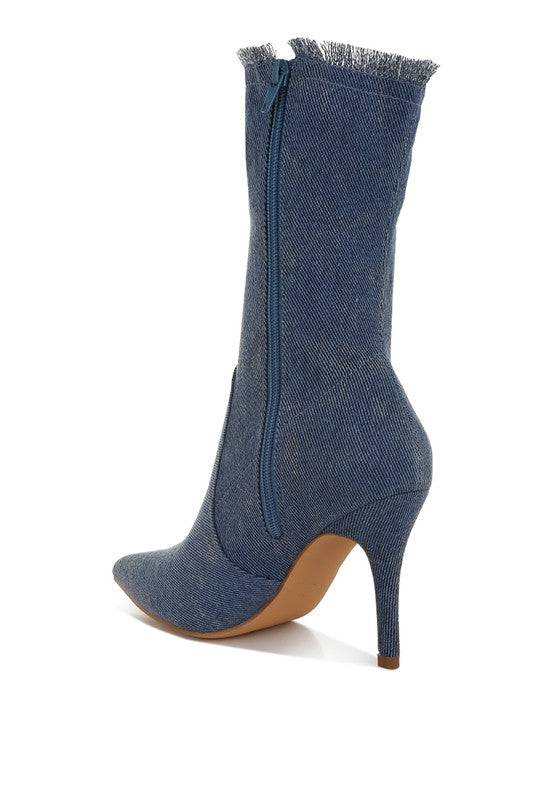 Women's Shoes - BootsHimkok Distressed Denim Mid-Calf Boots - VacationGrabs