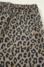 Leopard Denim Drawstring Elastic Waist Loose Pants