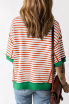 Women's Shirts - T-ShirtsOrange Stripe Oversized Contrast Trim Exposed Seam High Low - VacationGrabs