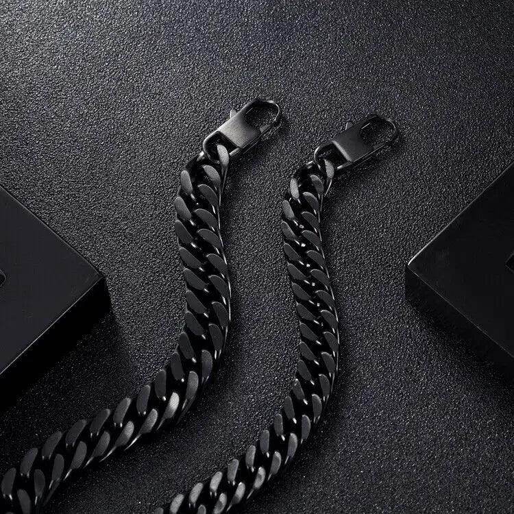 10mm black Miami Cuban link bracelet showcasing a sleek and stylish design for men's jewelry