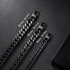 10mm black Miami Cuban link bracelet displayed alongside other sizes on a dark background