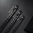 10mm black Miami Cuban link bracelet displayed alongside other sizes on a dark background