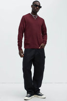 Mens Crewneck Sweater in Burgundy - VacationGrabs