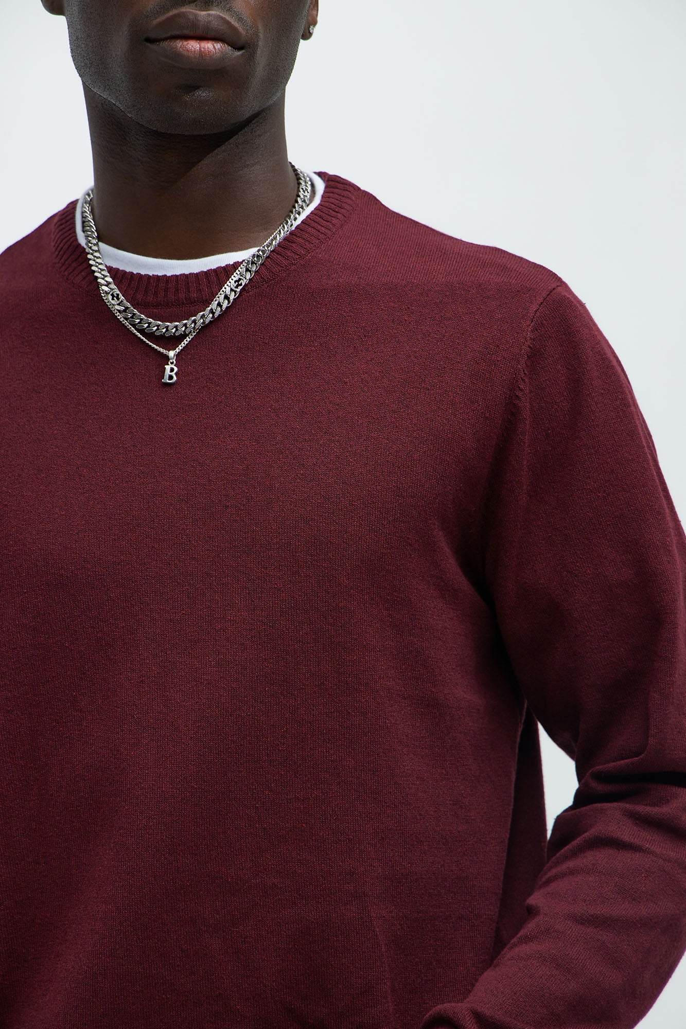Mens Crewneck Sweater in Burgundy - VacationGrabs
