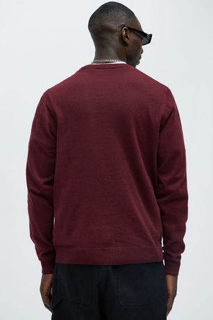 Mens Crewneck Sweater in Burgundy - VacationGrabs