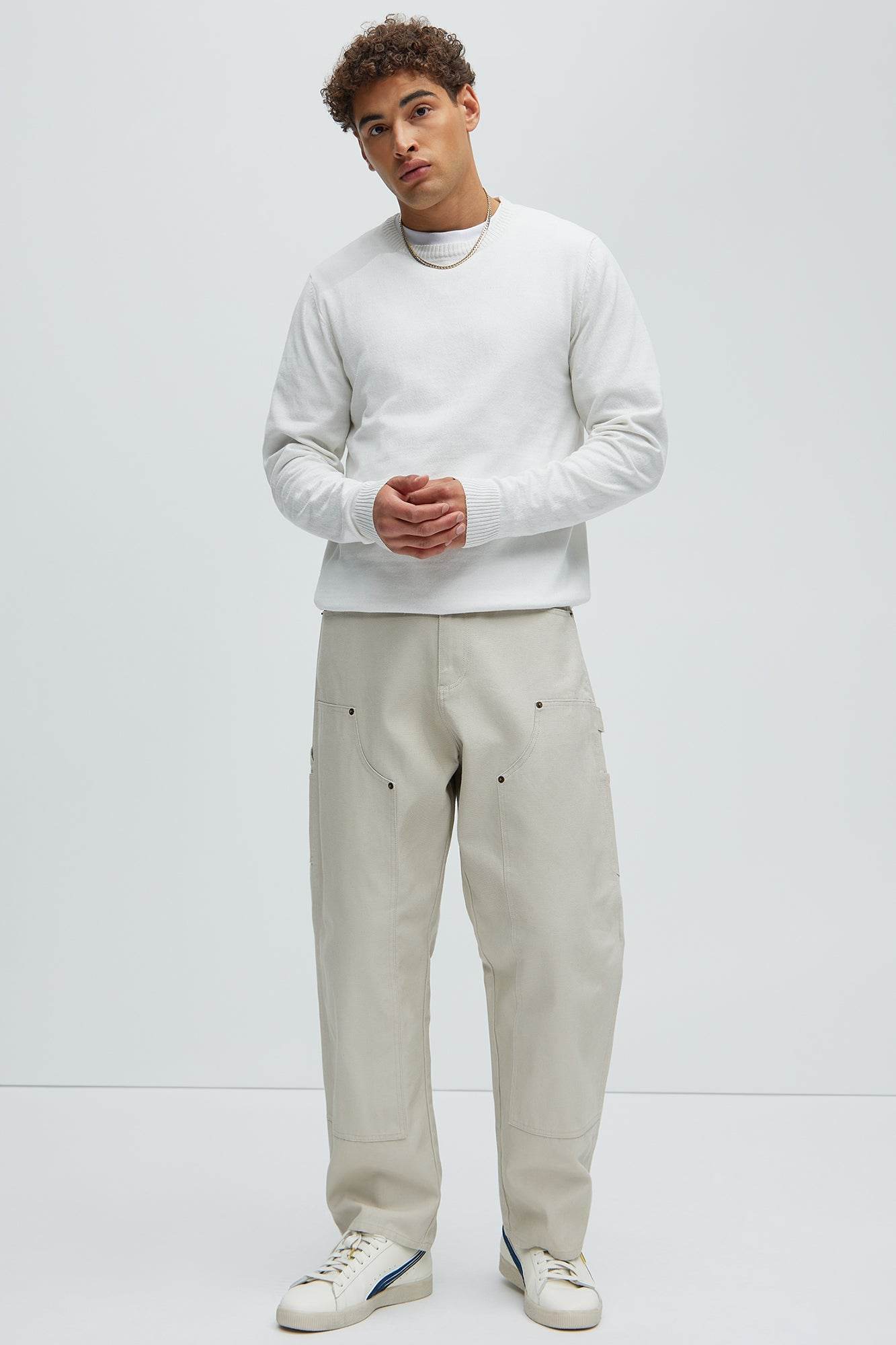 Mens Off White Crewneck Sweater - VacationGrabs