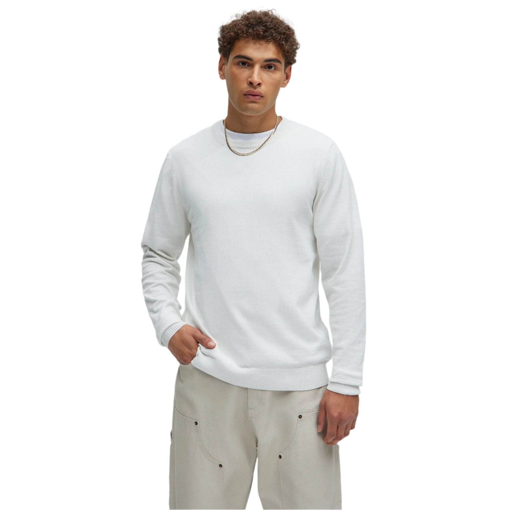 Mens Off White Crewneck Sweater - VacationGrabs