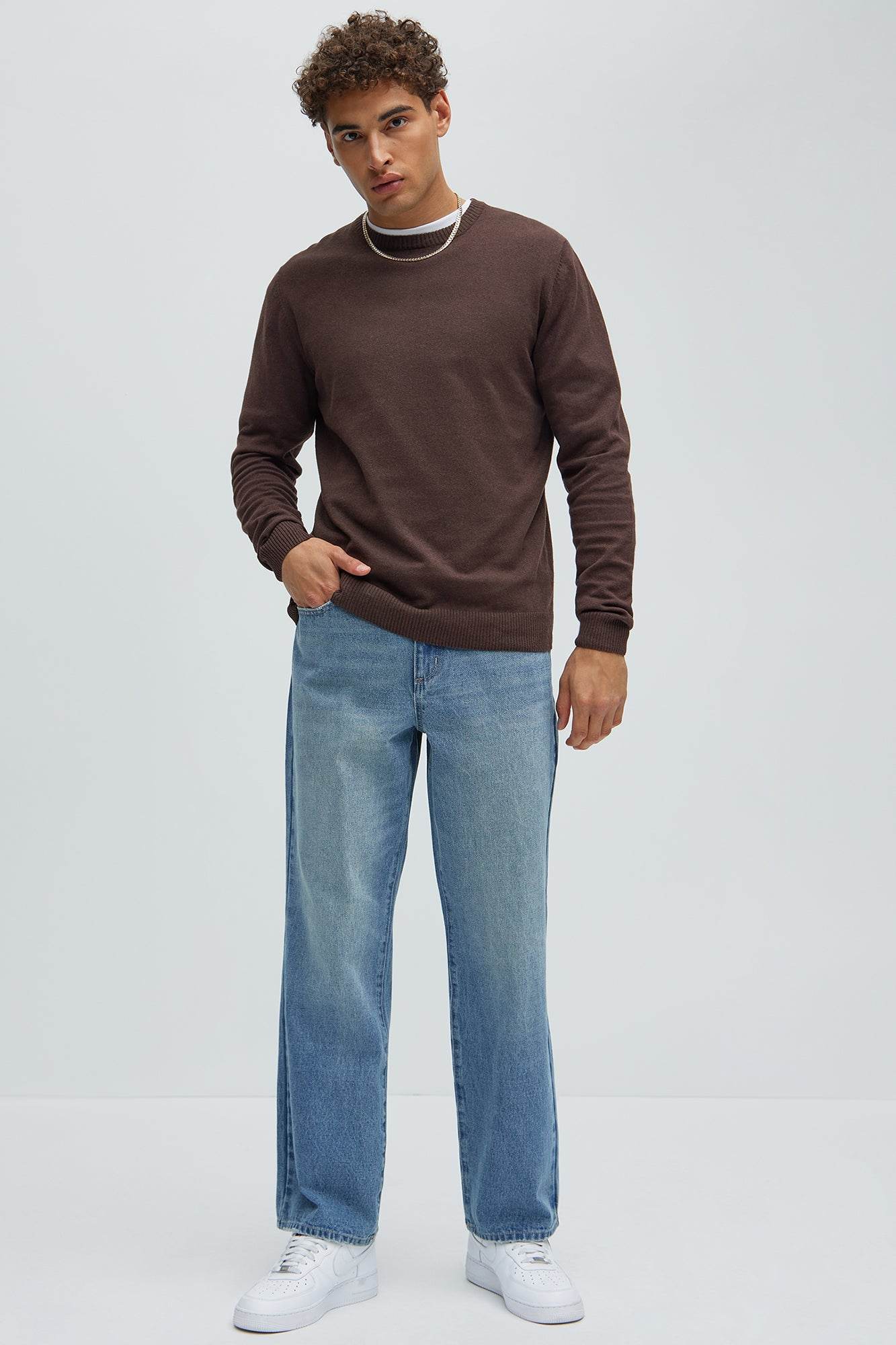 Mens Brown Crewneck Sweater - VacationGrabs