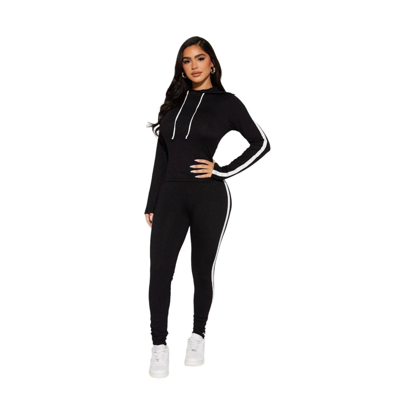 Womens 2 Piece Yoga Track Set in Black - VacationGrabs