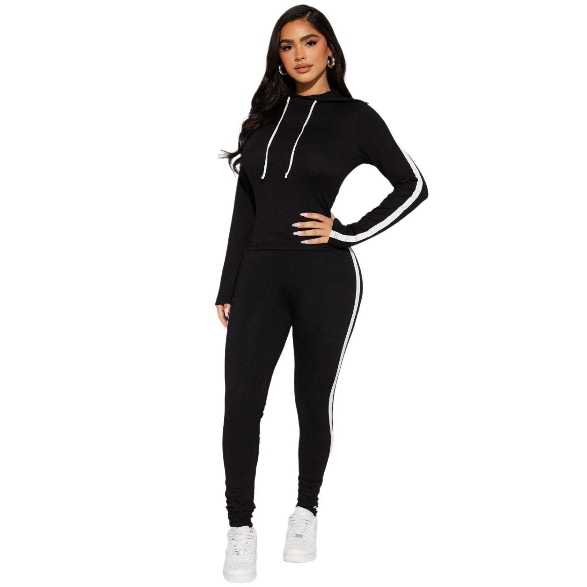 Womens 2 Piece Yoga Track Set in Black - VacationGrabs