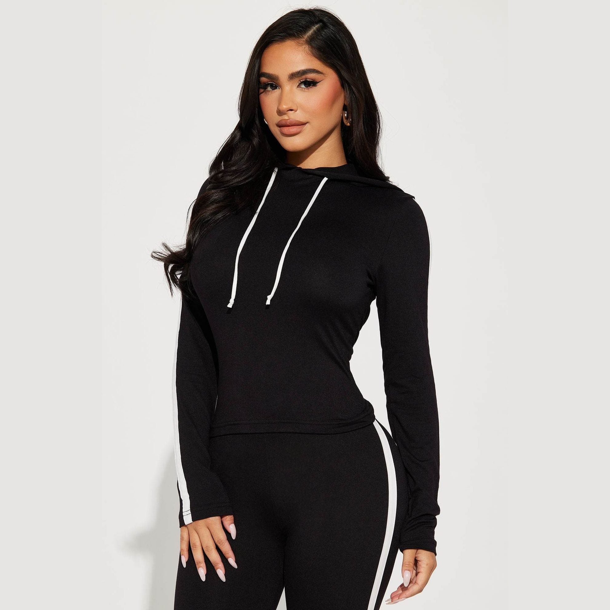 Womens 2 Piece Yoga Track Set in Black - VacationGrabs