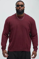 Mens Crewneck Sweater in Burgundy - VacationGrabs