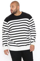 Mens Black Stripe Crewneck Sweater - VacationGrabs