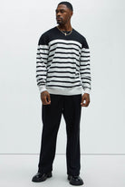 Mens Black Stripe Crewneck Sweater - VacationGrabs