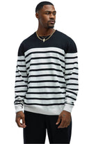 Mens Black Stripe Crewneck Sweater - VacationGrabs