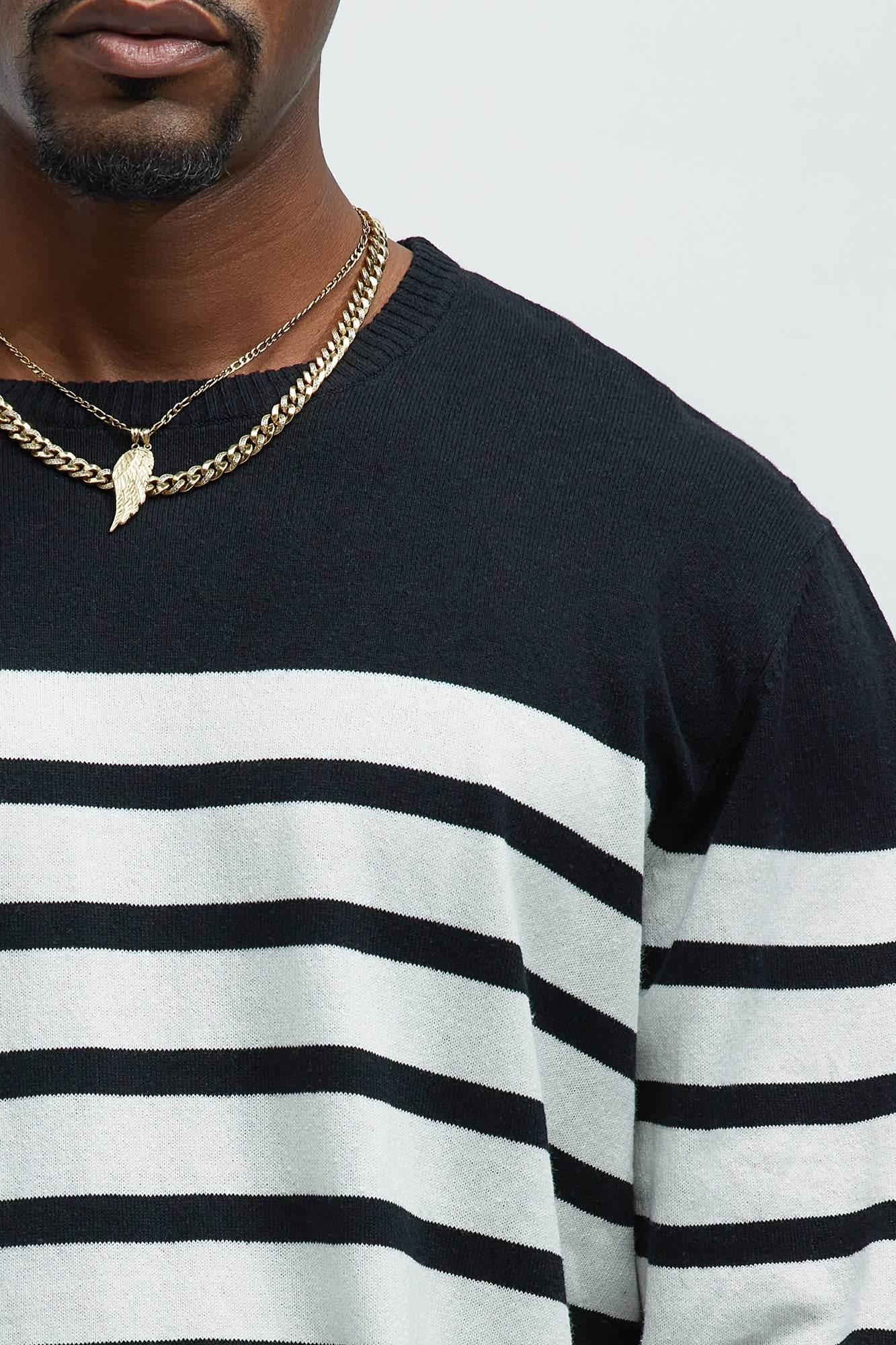 Mens Black Stripe Crewneck Sweater - VacationGrabs
