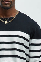 Mens Black Stripe Crewneck Sweater - VacationGrabs