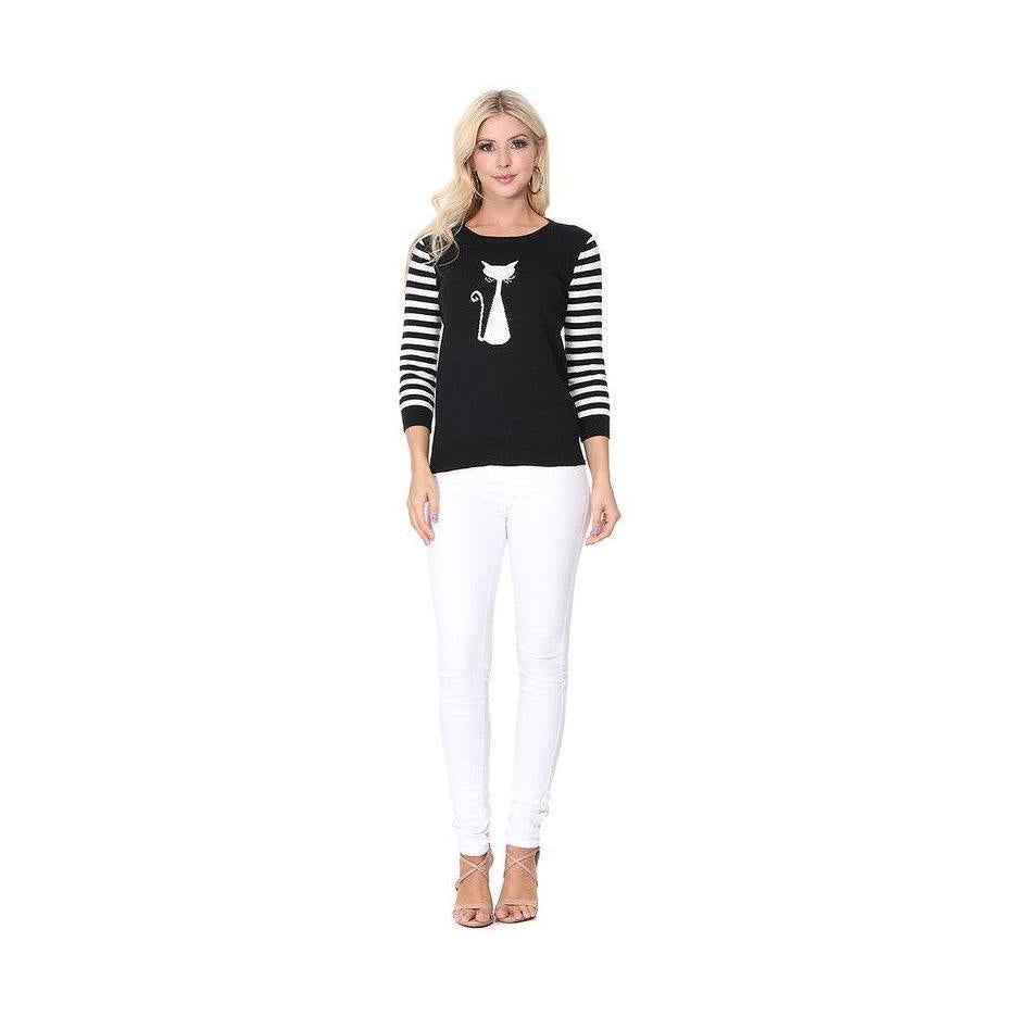 Cat Jacquard Cotton Sweater Top - VacationGrabs
