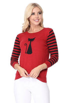 Cat Jacquard Cotton Sweater Top - VacationGrabs