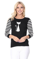 Cat Jacquard Cotton Sweater Top - VacationGrabs