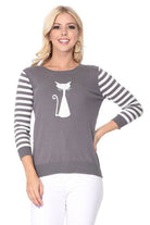 Cat Jacquard Cotton Sweater Top - VacationGrabs