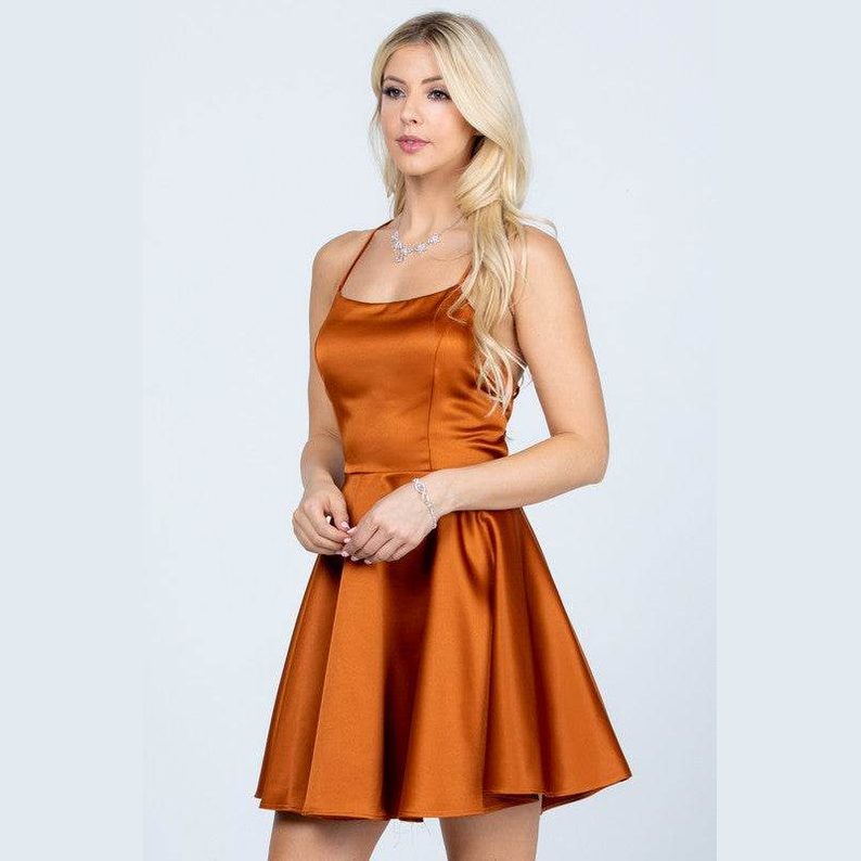 Satin Crisscross Back Cocktail Party Dress - VacationGrabs