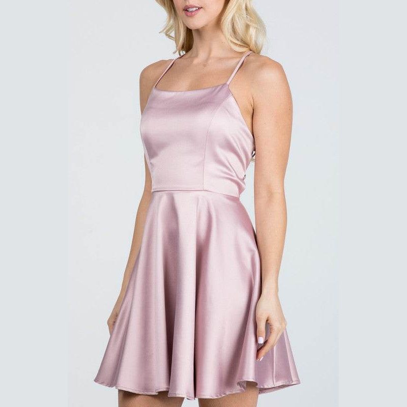Satin Crisscross Back Cocktail Party Dress - VacationGrabs