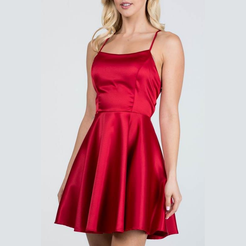 Satin Crisscross Back Cocktail Party Dress - VacationGrabs