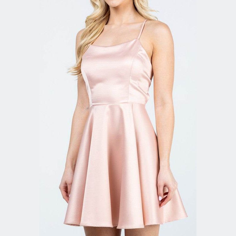 Satin Crisscross Back Cocktail Party Dress - VacationGrabs