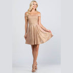 Off The Shoulder Skater Dress Jaquard - VacationGrabs
