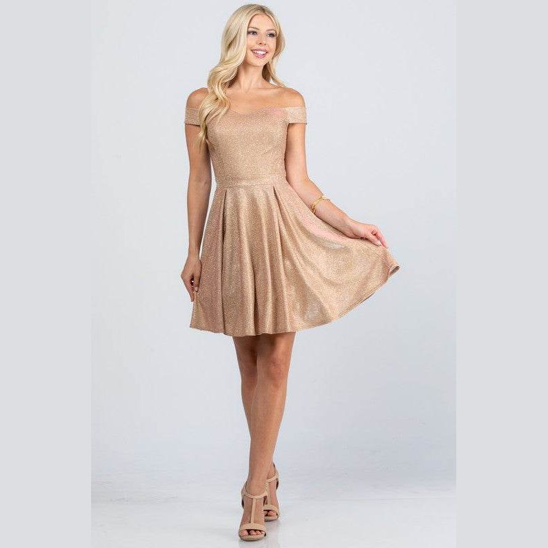 Off The Shoulder Skater Dress Jaquard - VacationGrabs