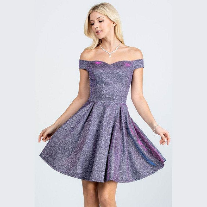 Off The Shoulder Skater Dress Jaquard - VacationGrabs