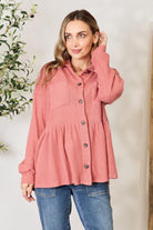 Women's Shirts Heimish Full Size Waffle-Knit Button Down Blouse