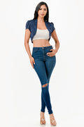 Sparkling Jacquard cropped shrug bolero with open front and cap sleeves