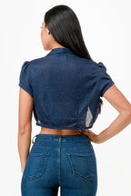 Sparkling Jacquard cropped shrug bolero with open front and cap sleeves