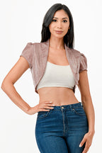 Sparkling Jacquard cropped shrug bolero with open front and cap sleeves