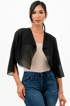 Sheer Chiffon Bolero with cascading front opening and wide elbow length sleeves with slit