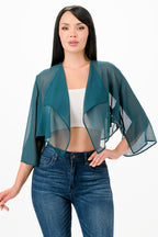 Sheer Chiffon Bolero with cascading front opening and wide elbow length sleeves with slit