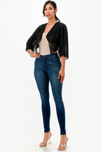 Sheer Chiffon Bolero with cascading front opening and wide elbow length sleeves with slit