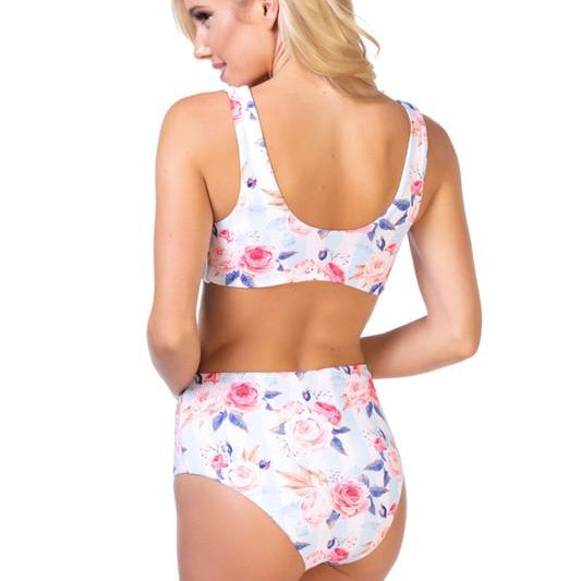 Women's Swimwear - 2PC Floral Print And Striped Pattern Bikini